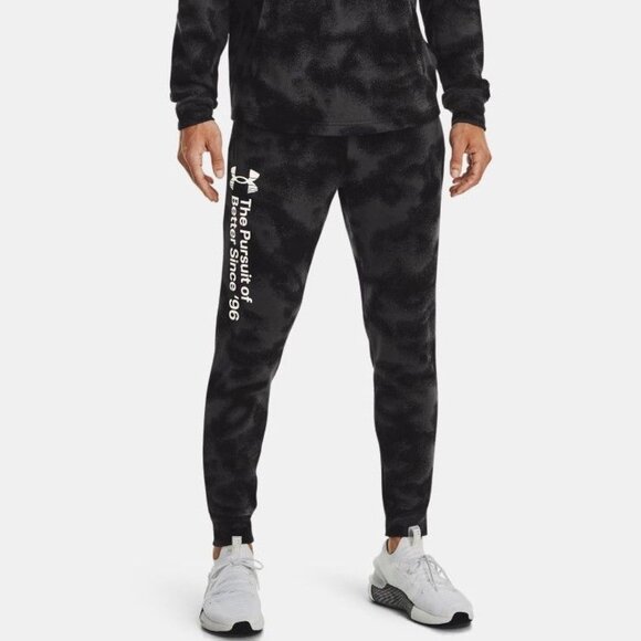 UNDER ARMOUR Mens 4XL Rival Jogger Warm Up Pants French Terry Black/Gray Tie Dye